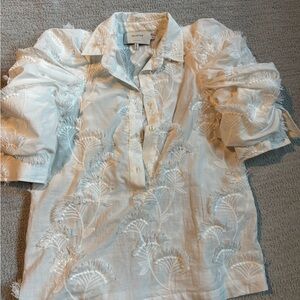 White Embroidered Button-Up Shirt